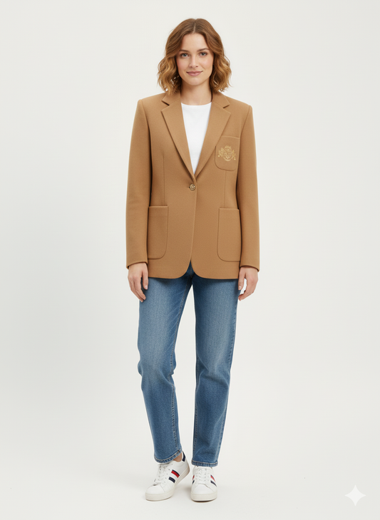 Tommy Hilfiger Signature Camel Wool-Blend Crest Blazer -`#00213