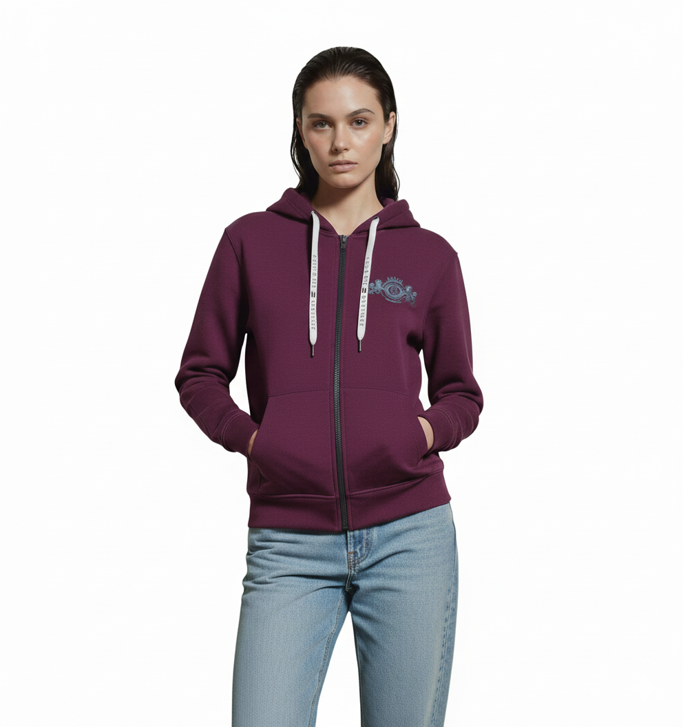 Tommy Hilfiger/Tommy Jeans Burgundy Zip-Up Fleece Hoodie -#00208