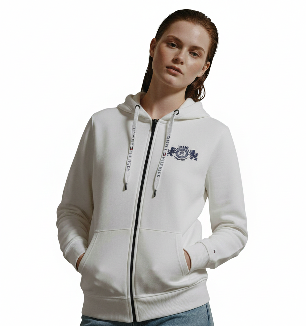 Tommy Hilfiger/Tommy Jeans White  Zip-Up Fleece Hoodie -#00210