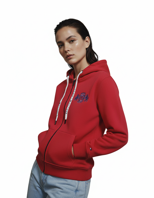 Tommy Hilfiger/Tommy Jeans Red Zip-Up Fleece Hoodie -#00212