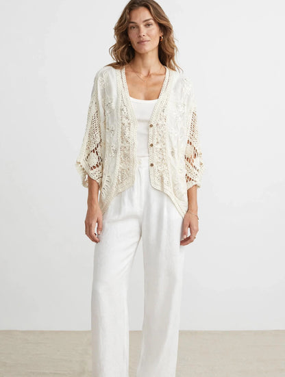 Glamè Off White Boho Crochet Cardigan with Sequin Embroidery  
#00297