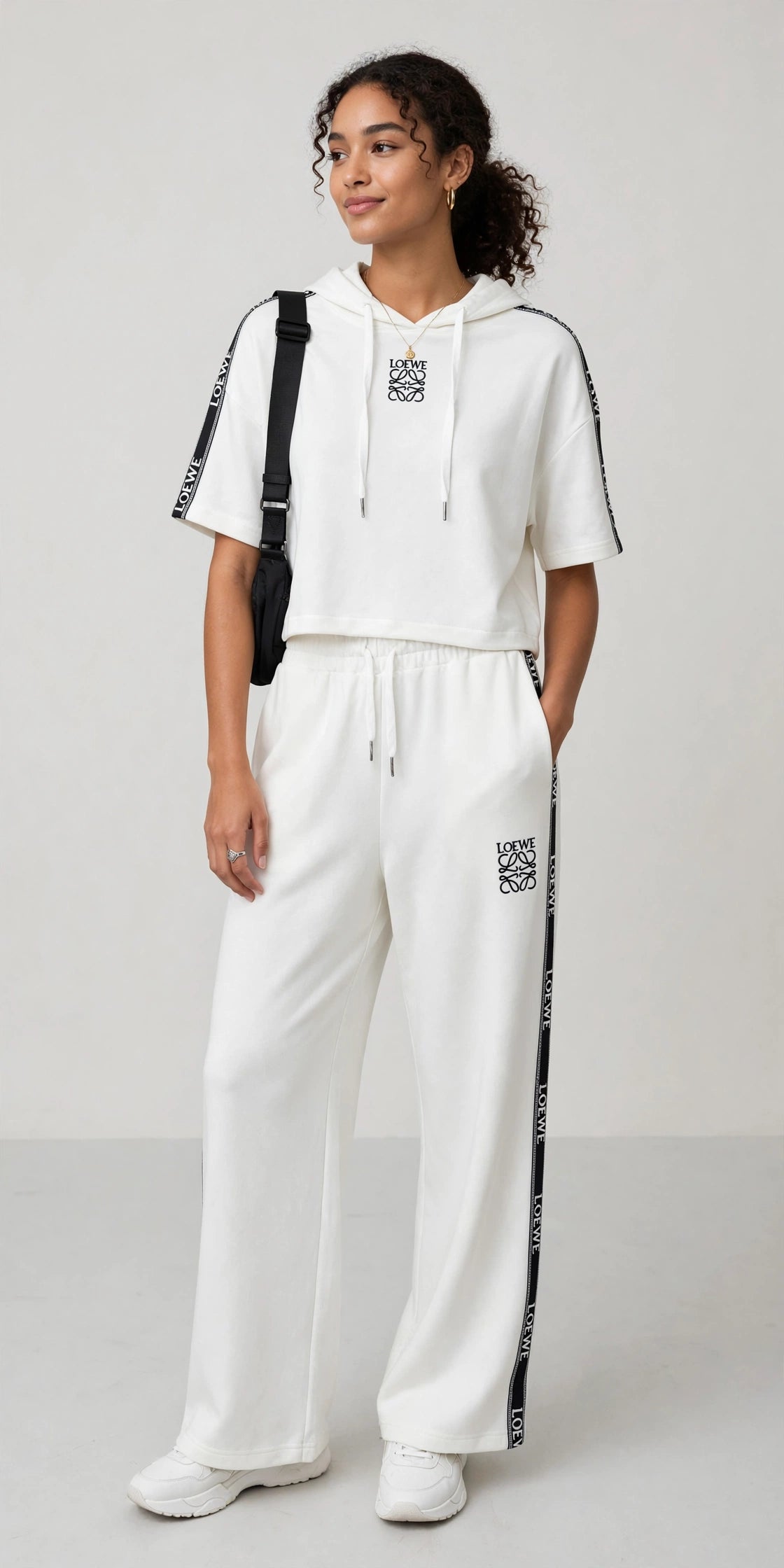 LOEWE Anagram Women's Cropped Hoodie & Wide-Leg Tracksuit Set #00300