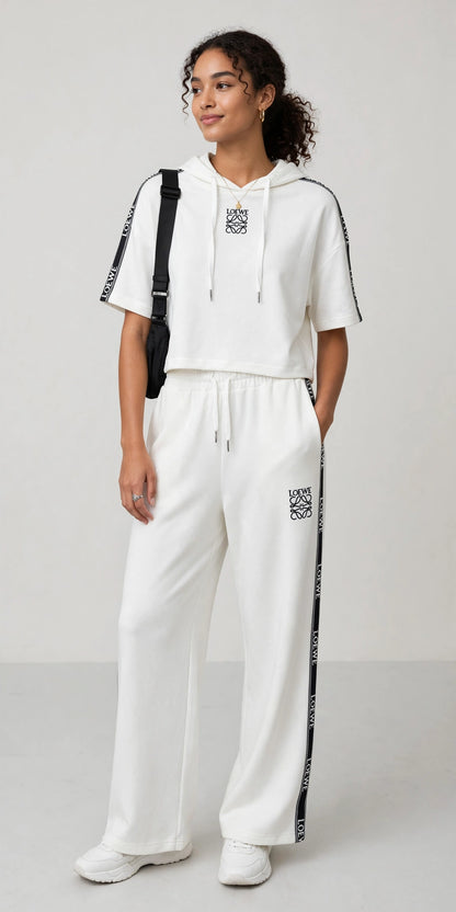 LOEWE Anagram Women's Cropped Hoodie & Wide-Leg Tracksuit Set #00300
