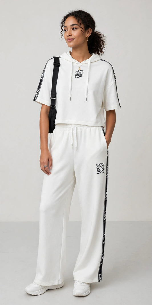 LOEWE Anagram Women's Cropped Hoodie & Wide-Leg Tracksuit Set #00300