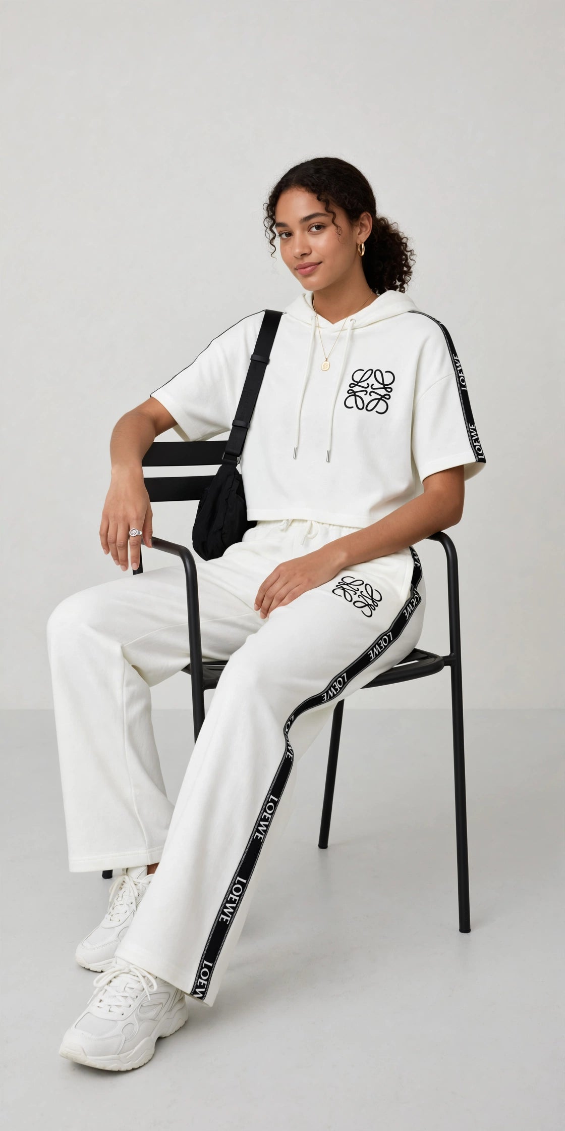 LOEWE Anagram Women's Cropped Hoodie & Wide-Leg Tracksuit Set #00300