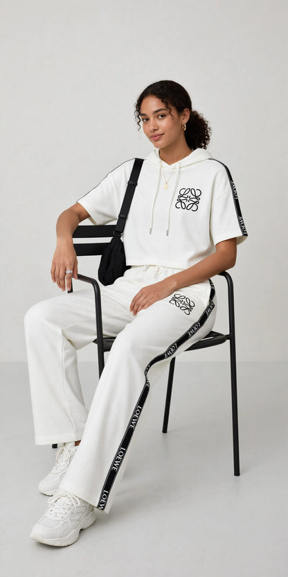 LOEWE Anagram Women's Cropped Hoodie & Wide-Leg Tracksuit Set #00300
