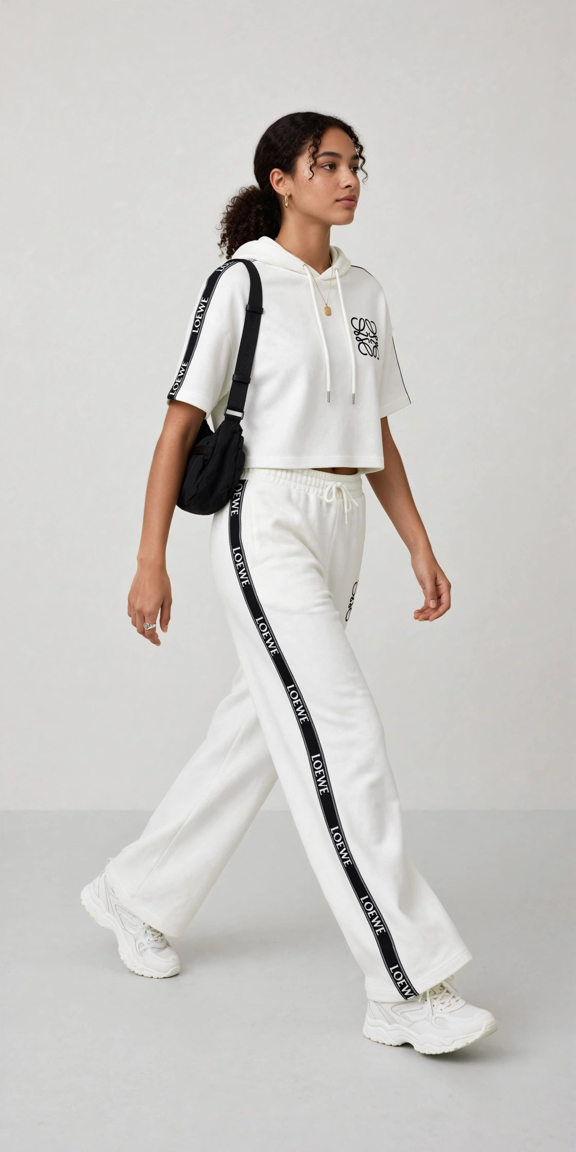 LOEWE Anagram Women's Cropped Hoodie & Wide-Leg Tracksuit Set #00300