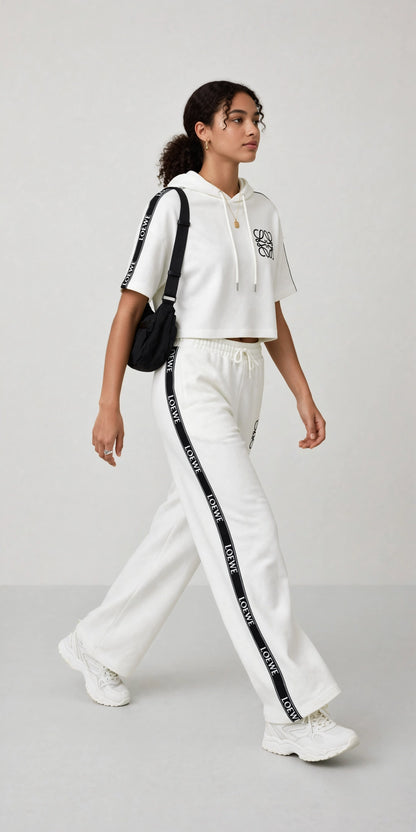 LOEWE Anagram Women's Cropped Hoodie & Wide-Leg Tracksuit Set #00300