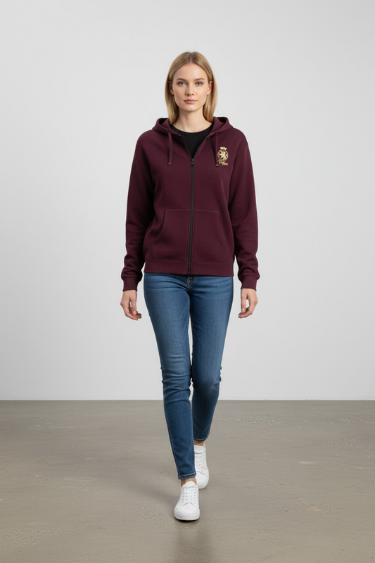Tommy Hilfiger Burgundy Embroidered Crest Zip-Up Hoodie – #00224
