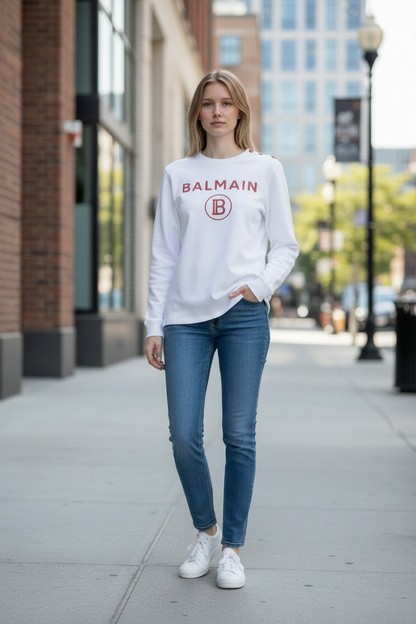 Balmain Logo Long Sleeve Cotton T-Shirt #00232