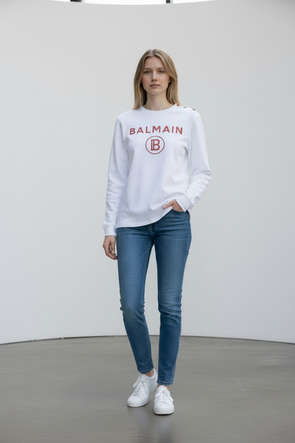 Balmain Logo Long Sleeve Cotton T-Shirt #00232