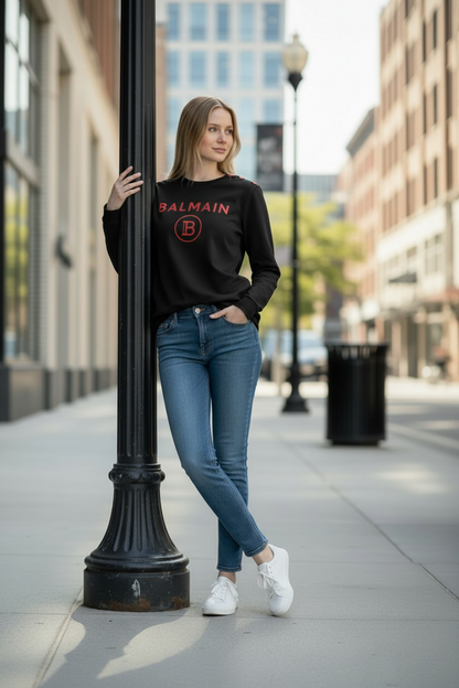 Balmain Logo Long Sleeve Cotton T-Shirt #00232