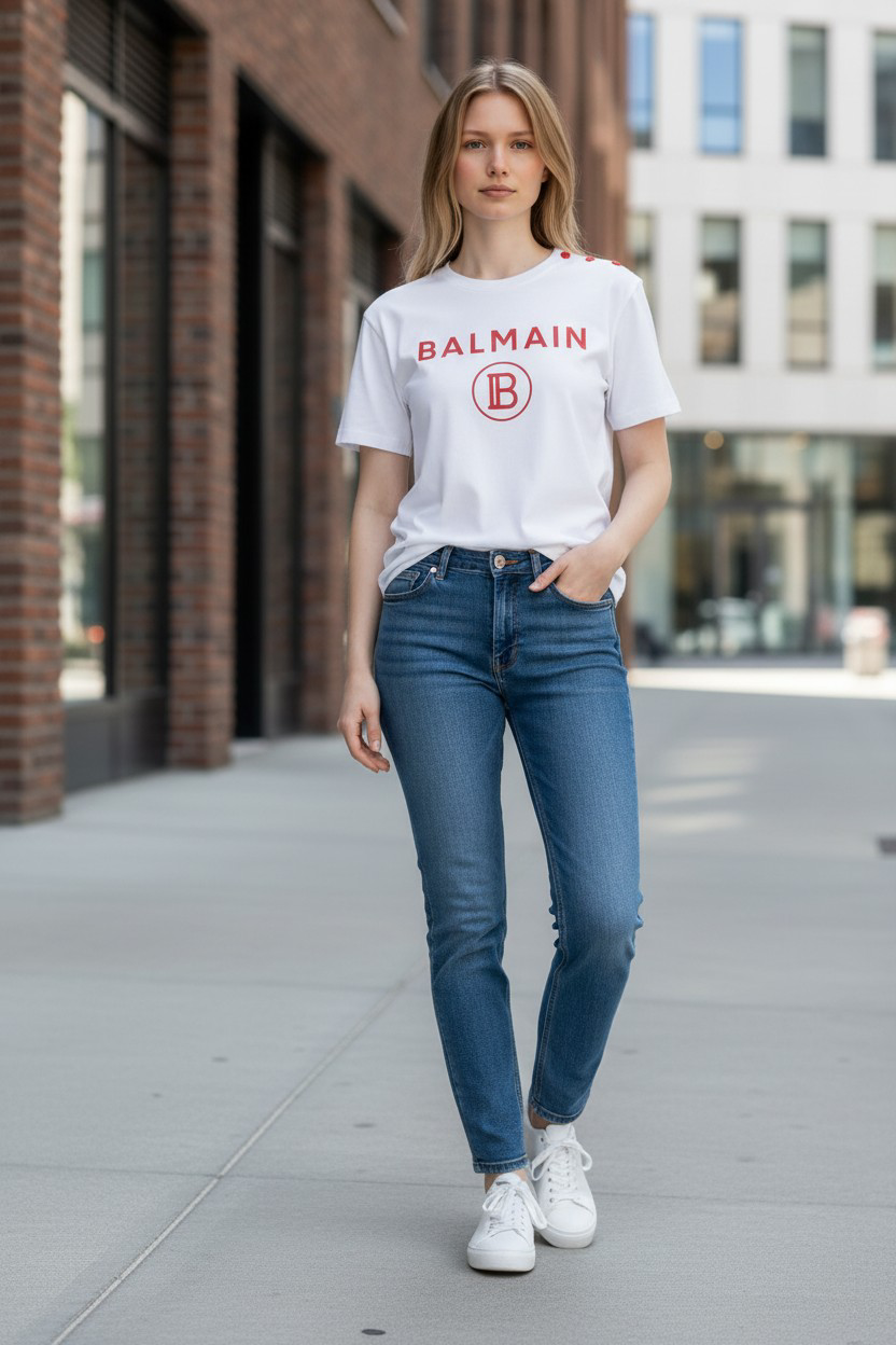 Balmain Logo Short Sleeve Cotton T-Shirt #00233