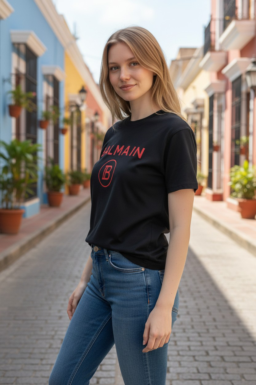 Balmain Logo Short Sleeve Cotton T-Shirt #00233