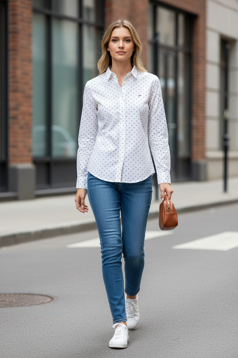 Tommy Hilfiger Women’s Polka Dot Slim Fit Chemise / #0090