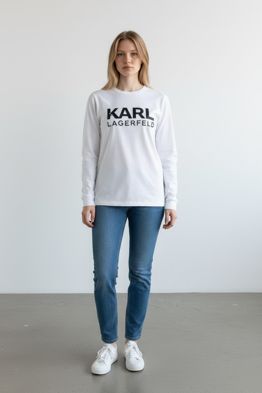 Karl Lagerfeld Signature Embossed Logo long sleeve T-Shirt-#00260