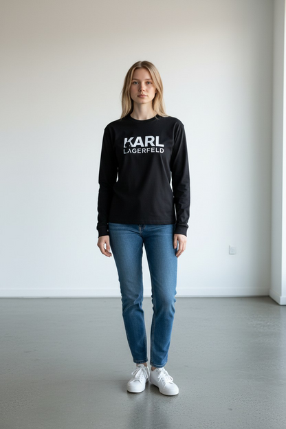 Karl Lagerfeld Signature Embossed Logo long sleeve T-Shirt-#00260