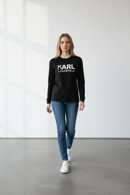 Karl Lagerfeld Signature Embossed Logo long sleeve T-Shirt-#00260