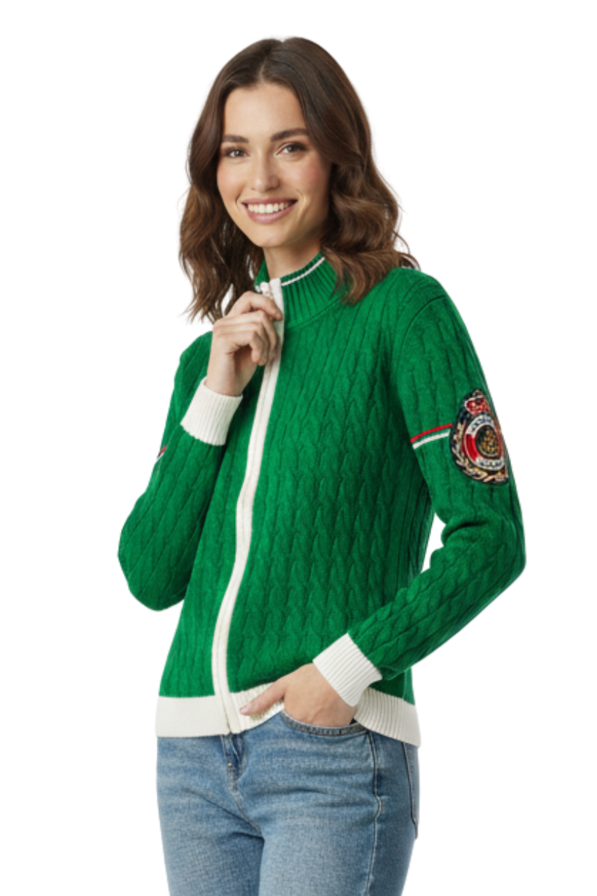 Ralph Lauren White Cable-Knit Zip Sweater / #00149