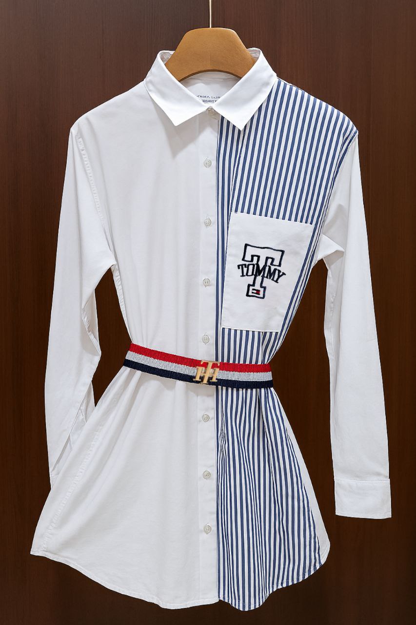 Tommy Hilfiger Contrast Panel Striped Shirt with Belt