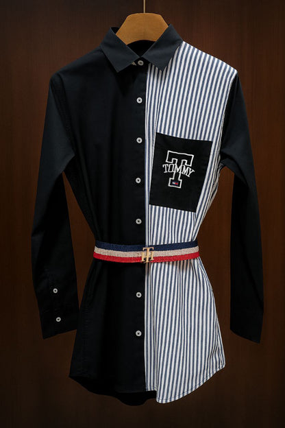 Tommy Hilfiger Contrast Panel Striped Shirt with Belt