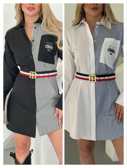 Tommy Hilfiger Contrast Panel Striped Shirt with Belt
