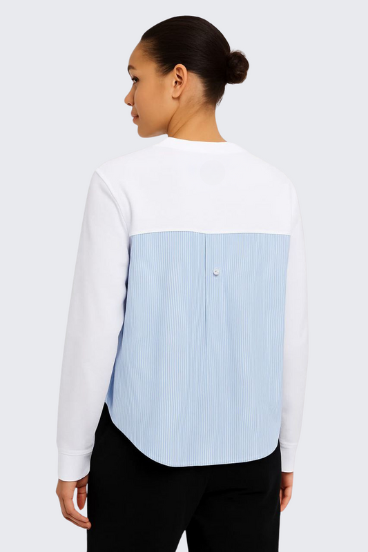 Karl Lagerfeld White Sweatshirt with Contrast Striped Back/ #0076