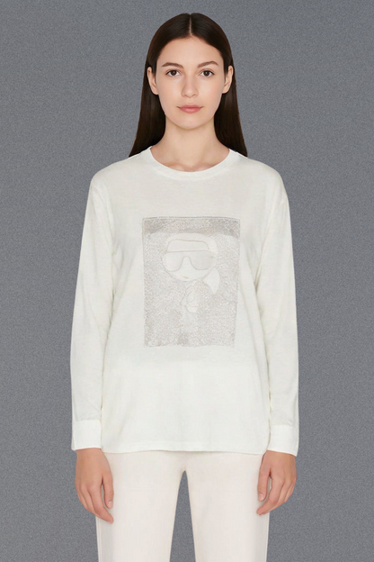 Karl Lagerfeld Graphic Embroidered Long Sleeve T-Shirt