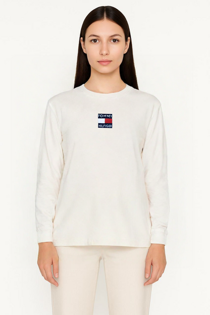 Tommy Hilfiger White Long-Sleeve Logo T-Shirt