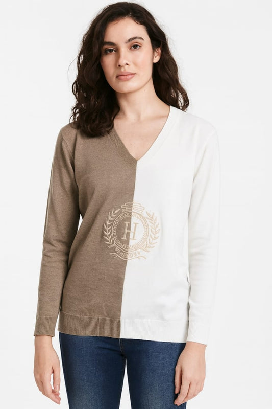 Tommy Hilfiger  Half-and-Half Crest V-Neck Sweater/ #0084