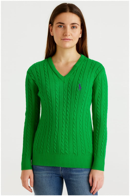 POLO Cable Knit V-Neck Sweater/ #0080