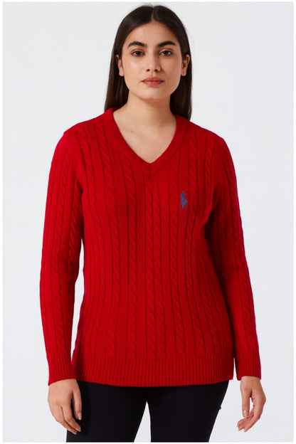 POLO Cable Knit V-Neck Sweater/ #0080