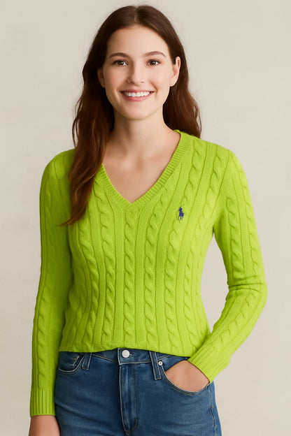 POLO Cable Knit V-Neck Sweater/ #0080
