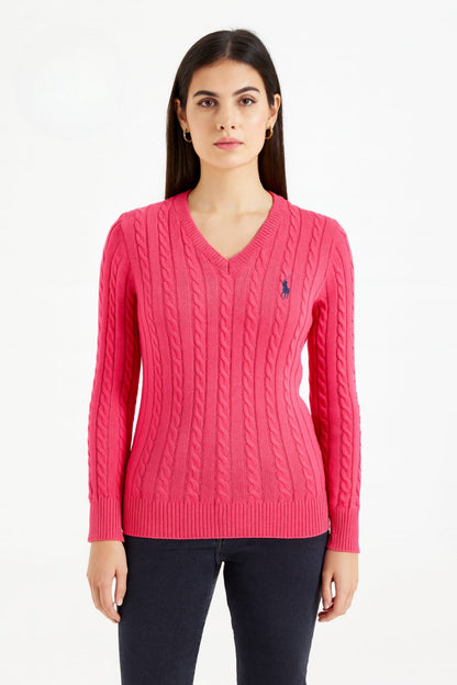 POLO Cable Knit V-Neck Sweater/ #0080