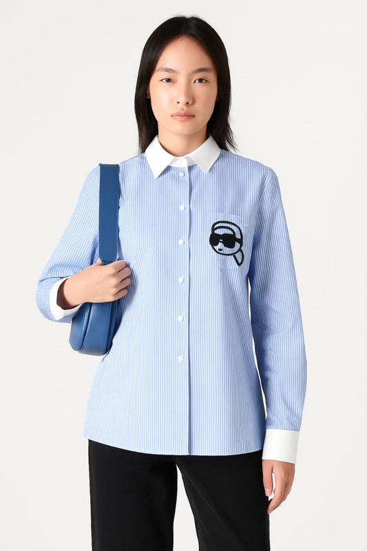 Karl Lagerfeld Striped Shirt with Logo Patch/ #0085