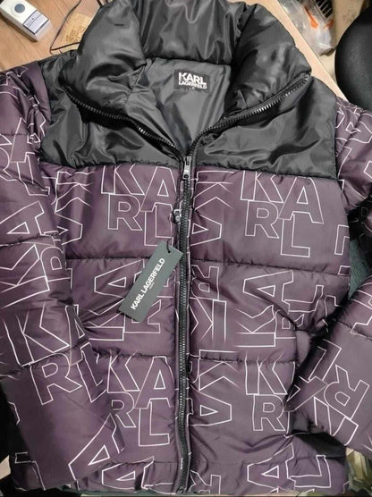 Karl Lagerfeld Black Monogram Puffer Jacket / #00184