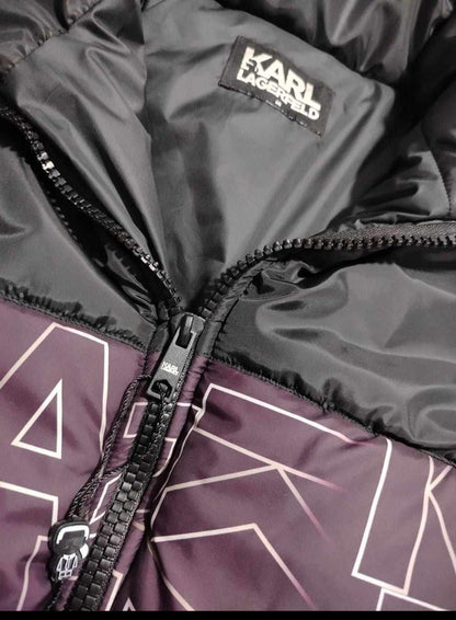 Karl Lagerfeld Black Monogram Puffer Jacket / #00184