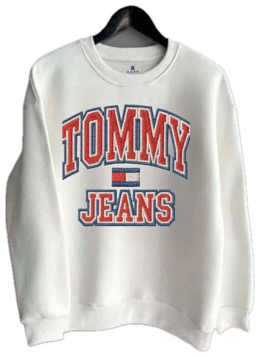 Tommy Jeans White Embroidered Logo Sweatshirt / #00186