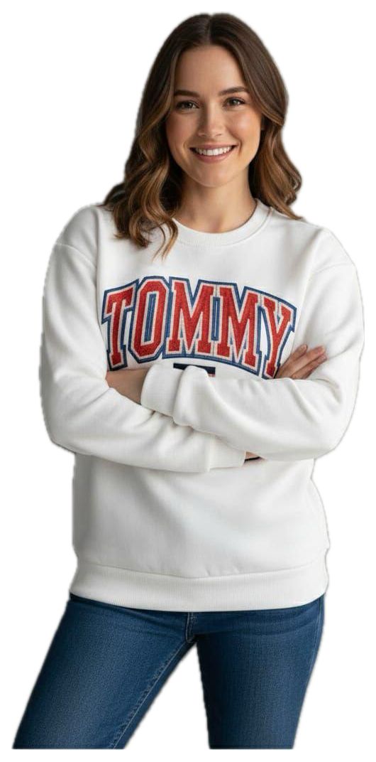 Tommy Jeans White Embroidered Logo Sweatshirt / #00186