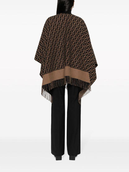 Fendi FF Monogram Wool & Silk Poncho/Shawl -#