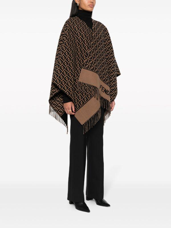 Fendi FF Monogram Wool & Silk Poncho/Shawl -#
