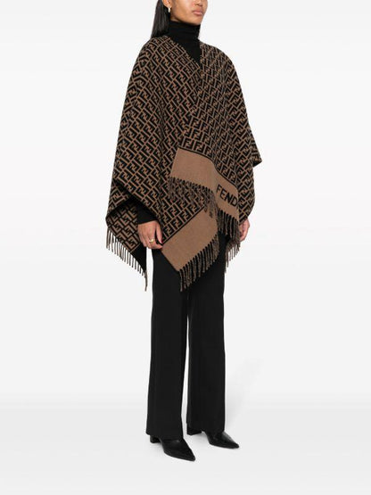Fendi FF Monogram Wool & Silk Poncho/Shawl -#