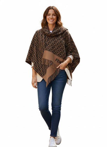 Fendi FF Monogram Wool & Silk Poncho/Shawl -#