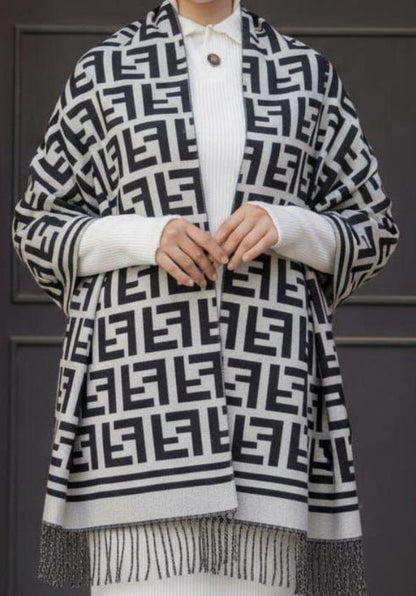 Authentic Fendi FF Logo Wool & Silk Blend Poncho