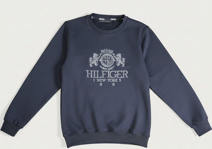 Tommy Hilfiger Navy Blue Crest Graphic Crewneck Sweatshirt -#00205