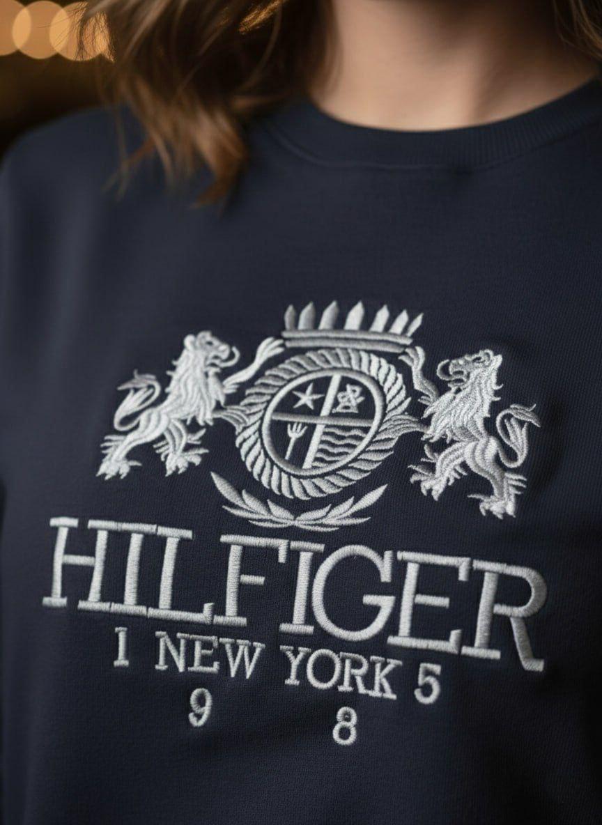 Tommy Hilfiger Navy Blue Crest Graphic Crewneck Sweatshirt -#00205