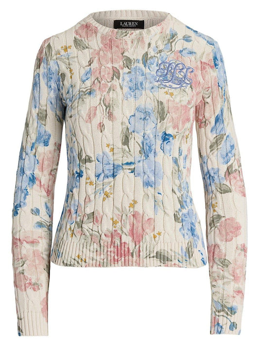Original Ralph Lauren Elegant Floral Cable Knit Pullover