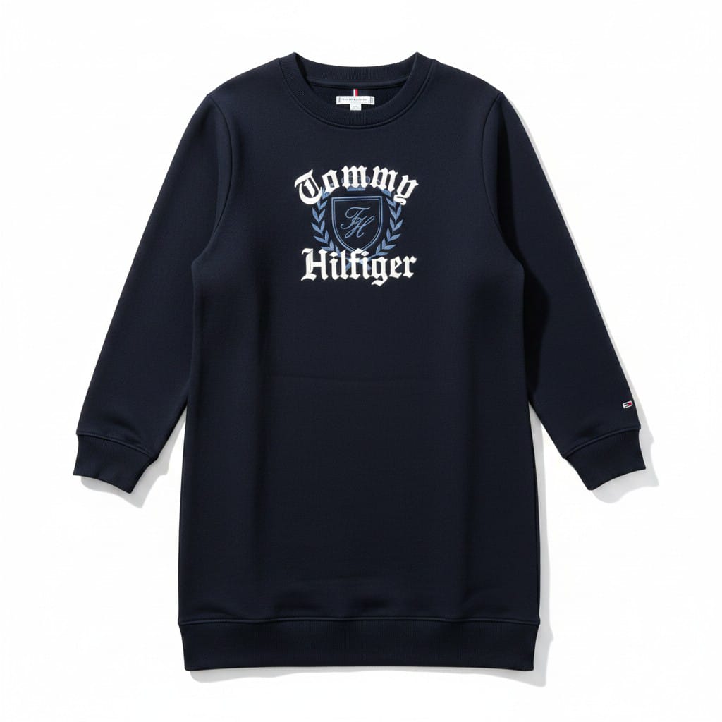 Women’s Short Sweatshirt Dress by Tommy Hilfiger – Navy Logo Print-#00275