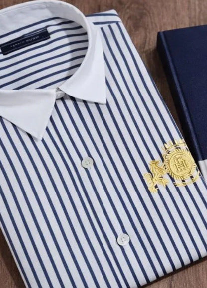 Tommy Hilfiger Signature Color Block & Stripe Poplin Shirt _#00203