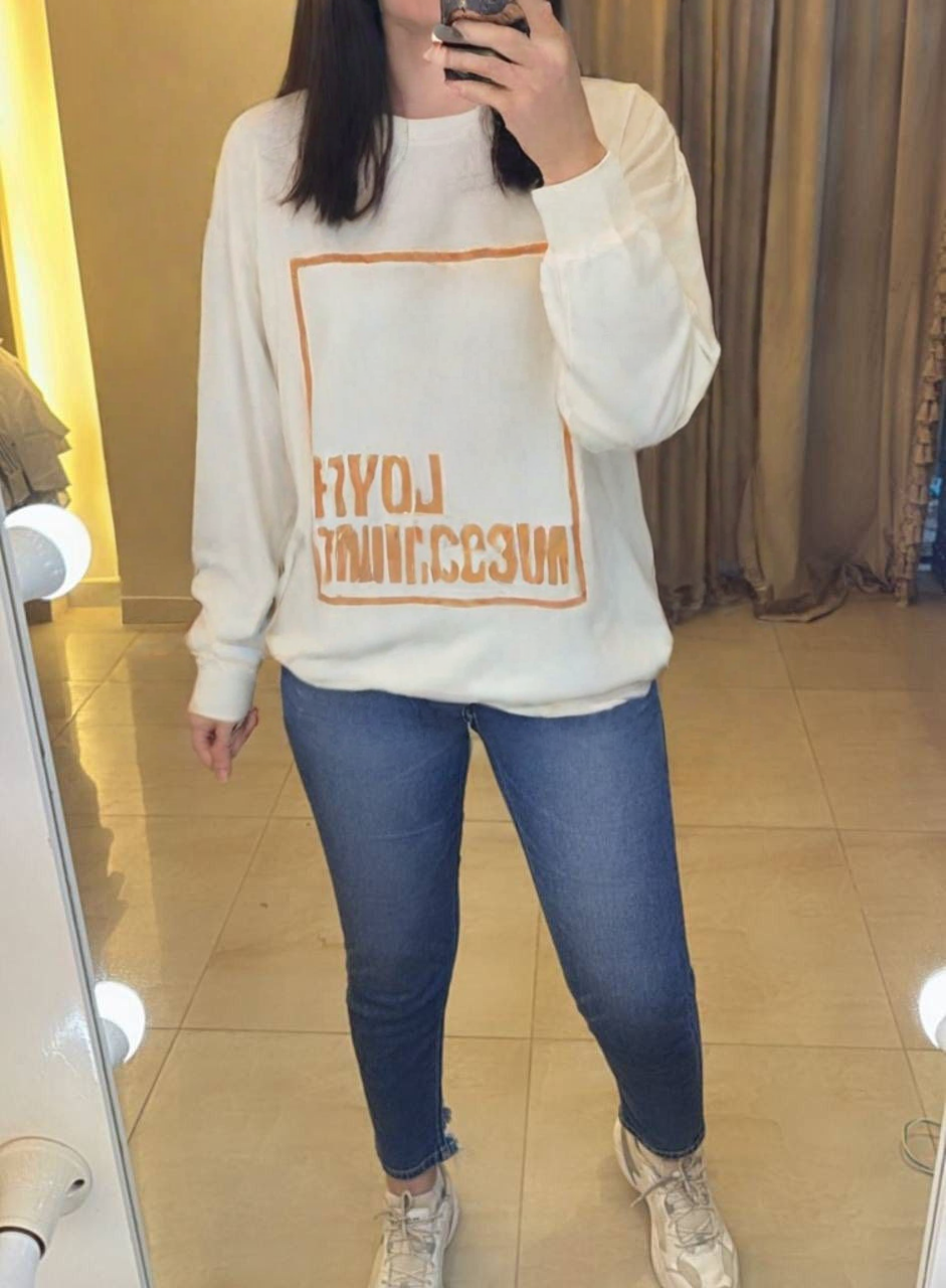 LOVE MOSCHINO White Long Sleeve T-Shirt with Metallic Logo Print
